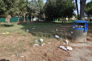 Rifiuti sparsi nel parco